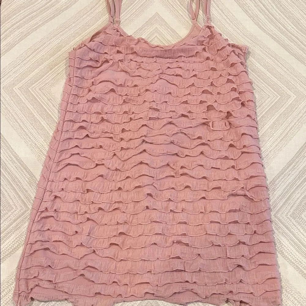 Free People Pink Ruffled Adjustable Strap Long Tank Top Women’s Small